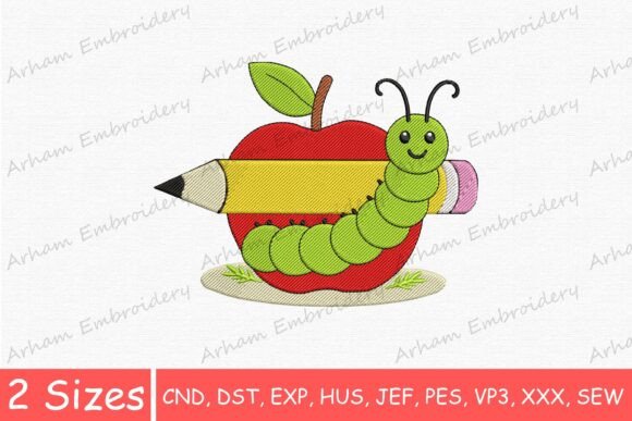 Apple Pencil Cute Caterpillar Embroidery Design Review
