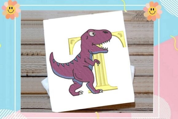 Dinosaur Monogram Alphabet Letter T for Seasonal Embroidery