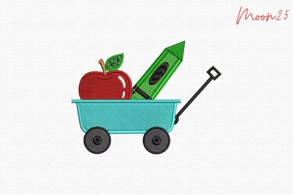 School Wagon Apple Crayon Classroom Fun Embroidery Design Review